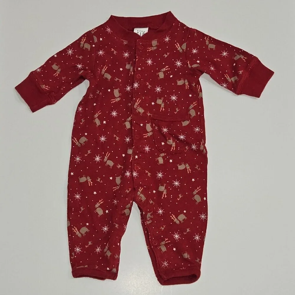 Baby Gap Red Christmas Outfit Reindeer Snowflakes Cotton NB Newborn 12-17 lbs